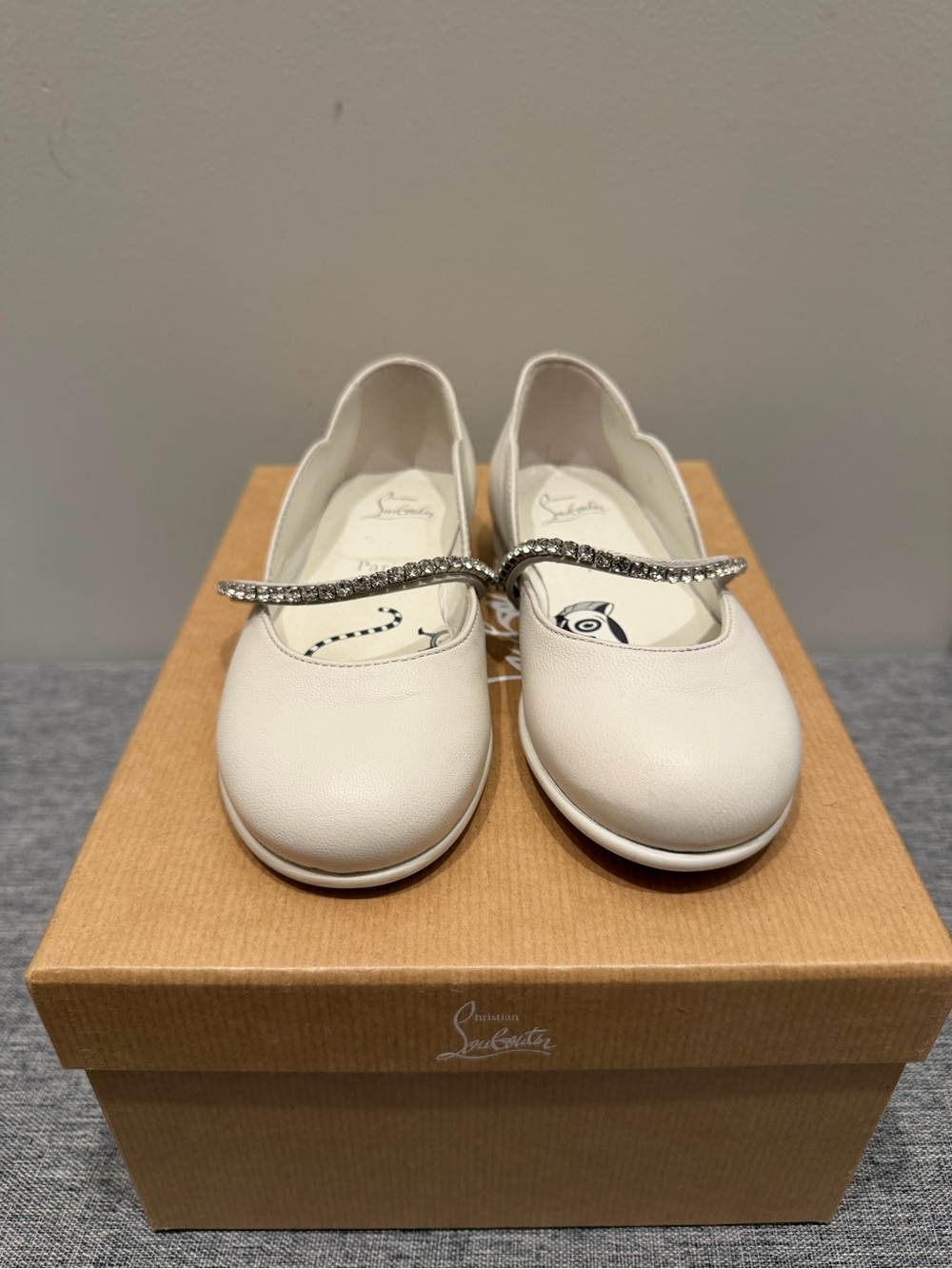 Christian Louboutin White Girls Ballet Flats with Crystal Strap